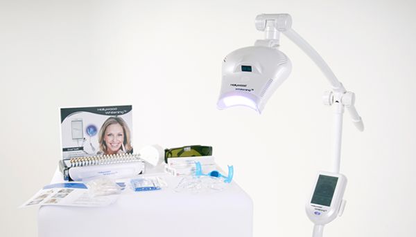 Professional teeth whitening London LED technology showing triple light sources for safe, effective whitening